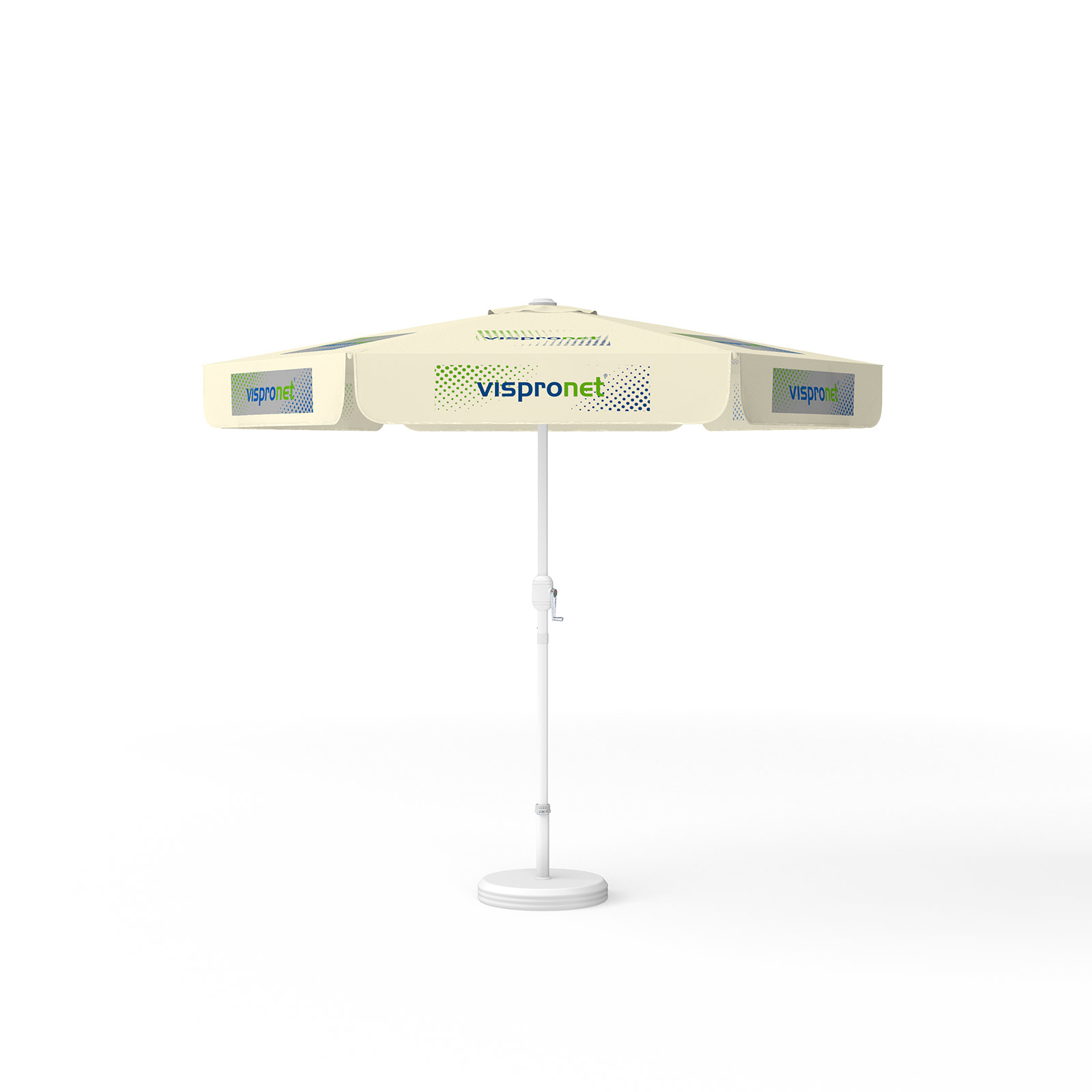 Sonnenschirm mit Logodruck, ø 250 cm, 6 Segmente mit 2 Motiven im Wechsel bedruckt