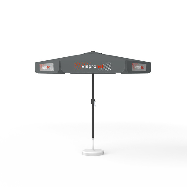 Sonnenschirm mit Logodruck, ø 250 cm, 6 Volants mit 2 Motiven im Wechsel bedruckt