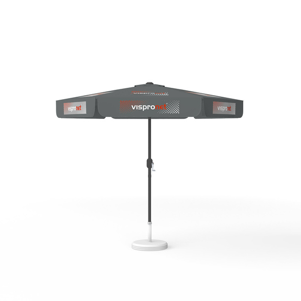 Sonnenschirm mit Logodruck, ø 250 cm, 6 Segmente mit 2 Motiven im Wechsel bedruckt