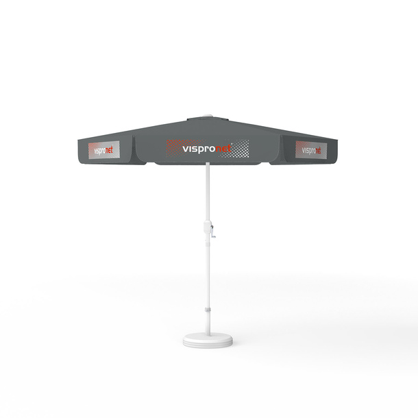 Sonnenschirm mit Logodruck, ø 250 cm, 6 Volants mit 2 Motiven im Wechsel bedruckt