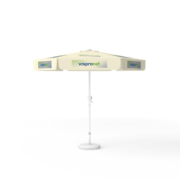 Sonnenschirm mit Logodruck, ø 250 cm, 6 Segmente mit 2 Motiven im Wechsel bedruckt