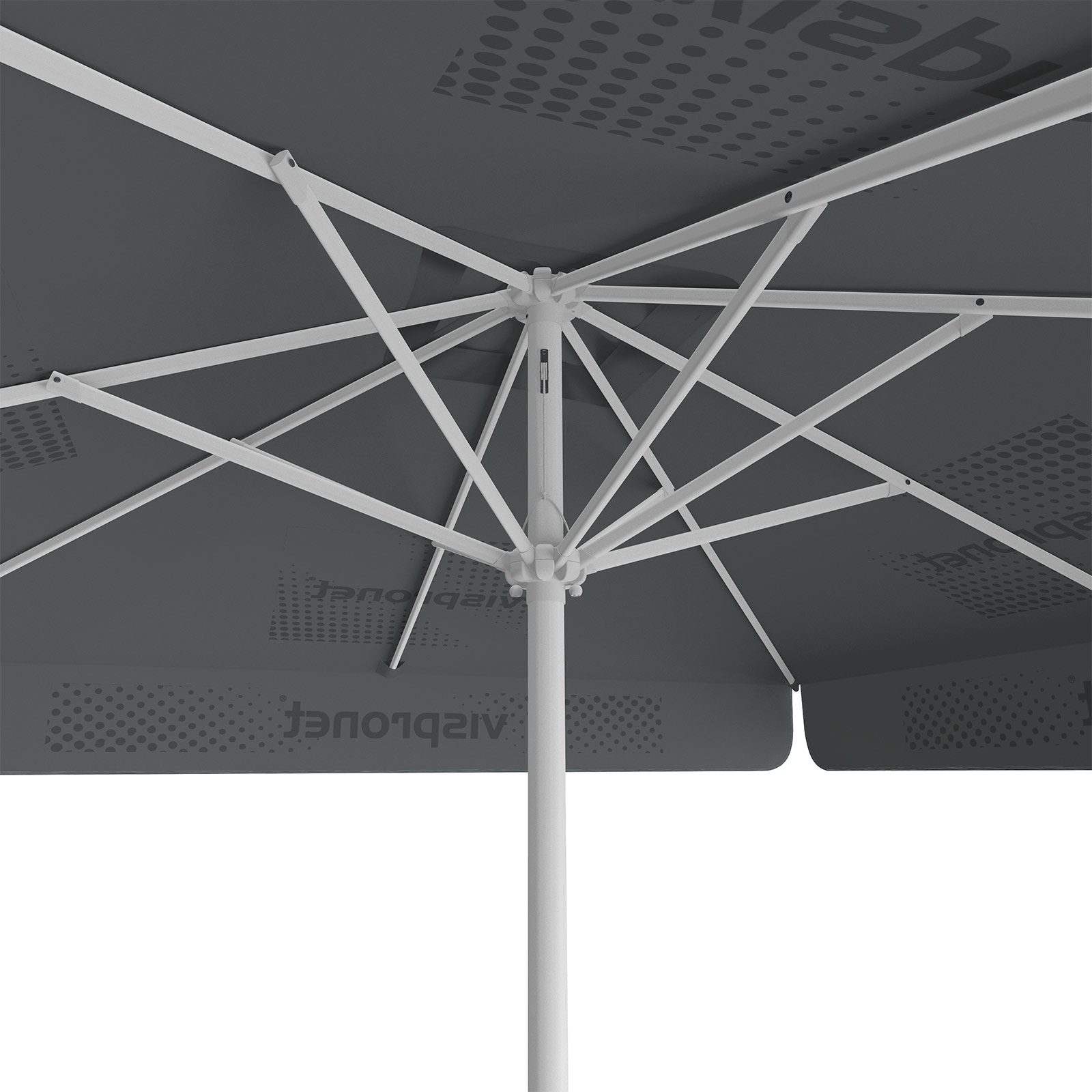 Sonnenschirm mit Logodruck, 250 x 250 cm, Ansicht von unten