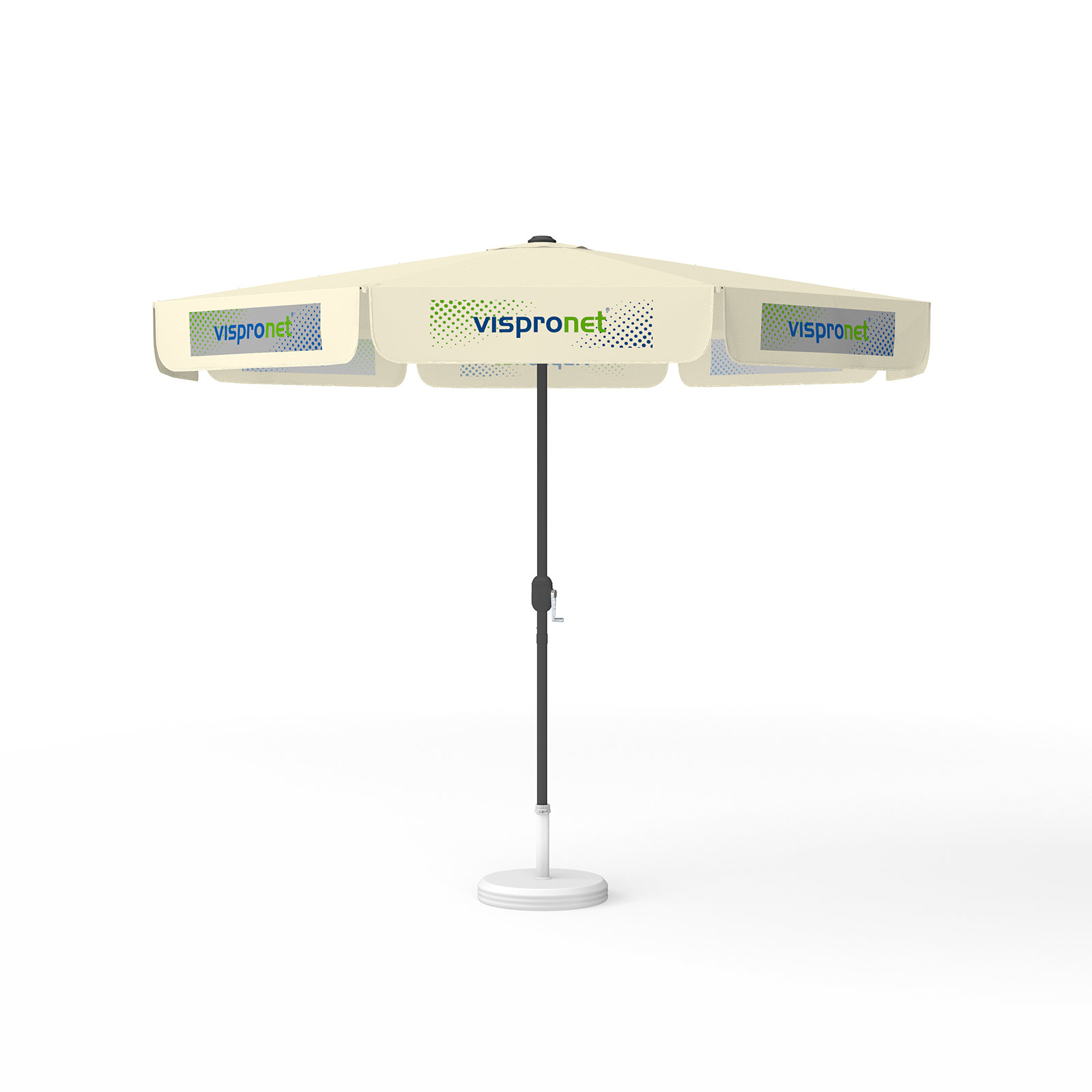 Sonnenschirm mit Logodruck, ø 300 cm, 8 Volants mit 2 Motiven im Wechsel bedruckt