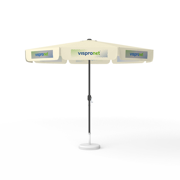 Sonnenschirm mit Logodruck, ø 300 cm, 8 Volants mit 2 Motiven im Wechsel bedruckt