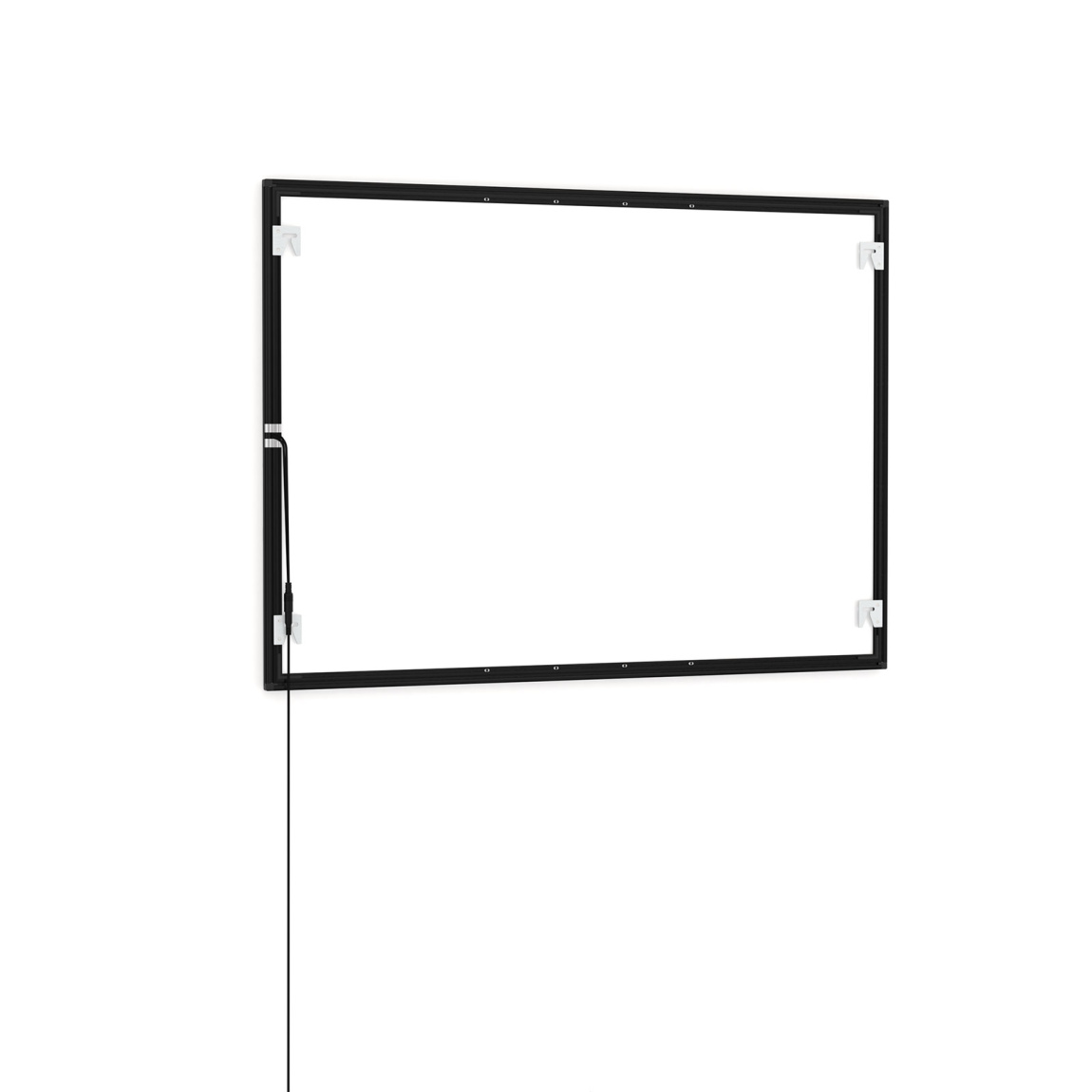 Posterrahmen LED, A1, Rückseite mit Wandhaltern und Stromanschlusskabel