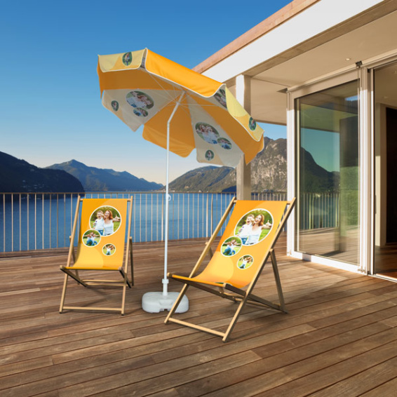 individuell bedruckte Liegestühle für die heimische Terrasse