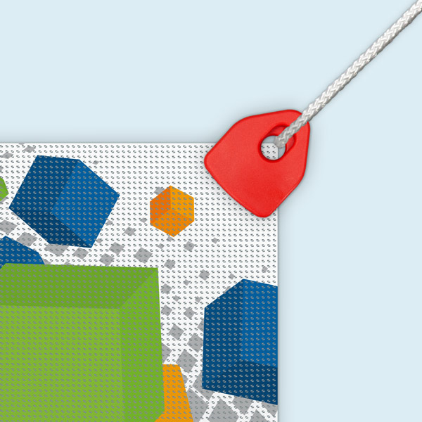 Mesh Banner, Ecke mit Klemm-Öse Mini und Kordelschnur