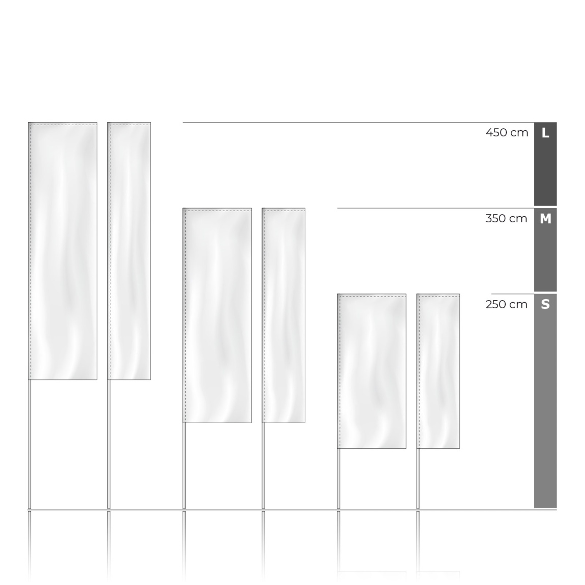 Übersicht Systemhöhen, Ausleger in den Breiten 80 cm bzw. 50 cm lieferbar