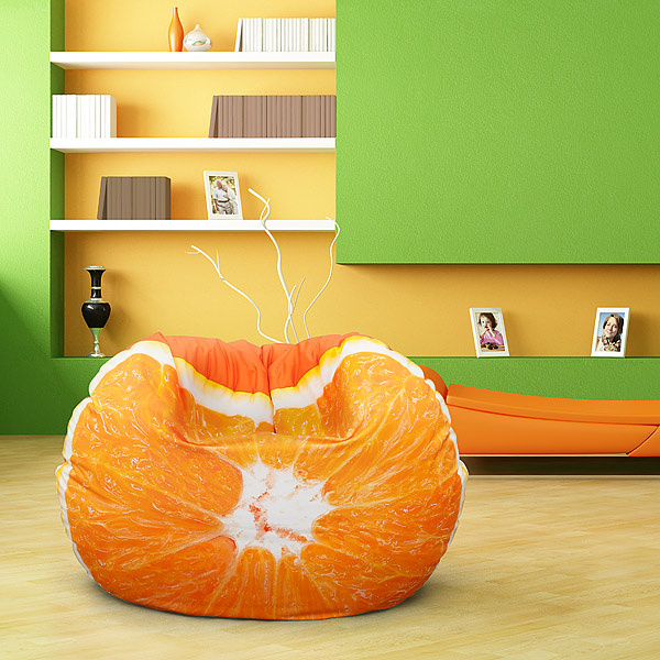 runder Sitzsack mit spritzig-fruchtigem Orangenmotiv, ø 120 cm