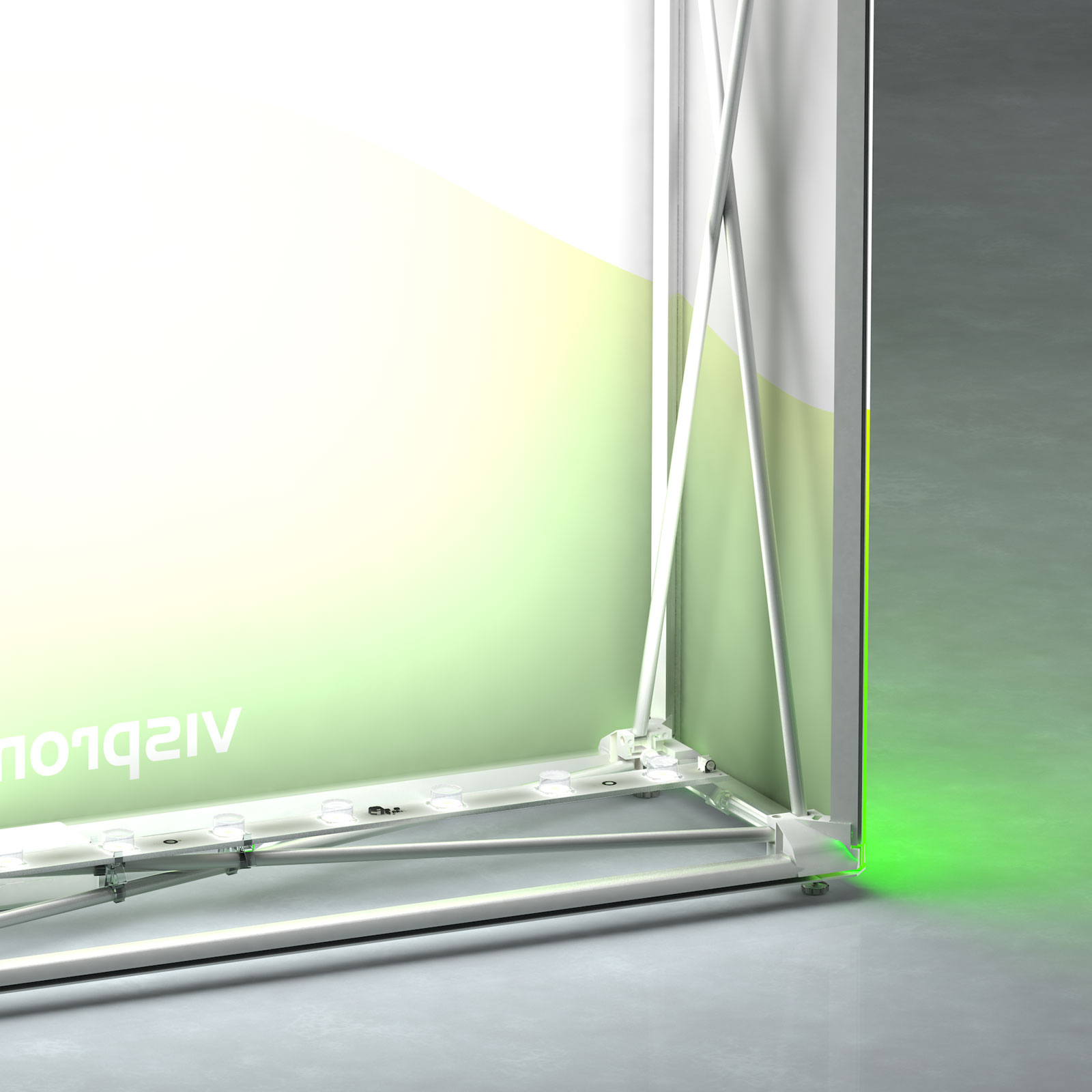 Pop Up Faltdisplay LED: Detail Scherengittersystem mit LED-Leisten