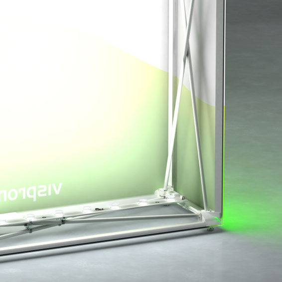 Pop Up Faltdisplay LED: Detail Scherengittersystem mit LED-Leisten