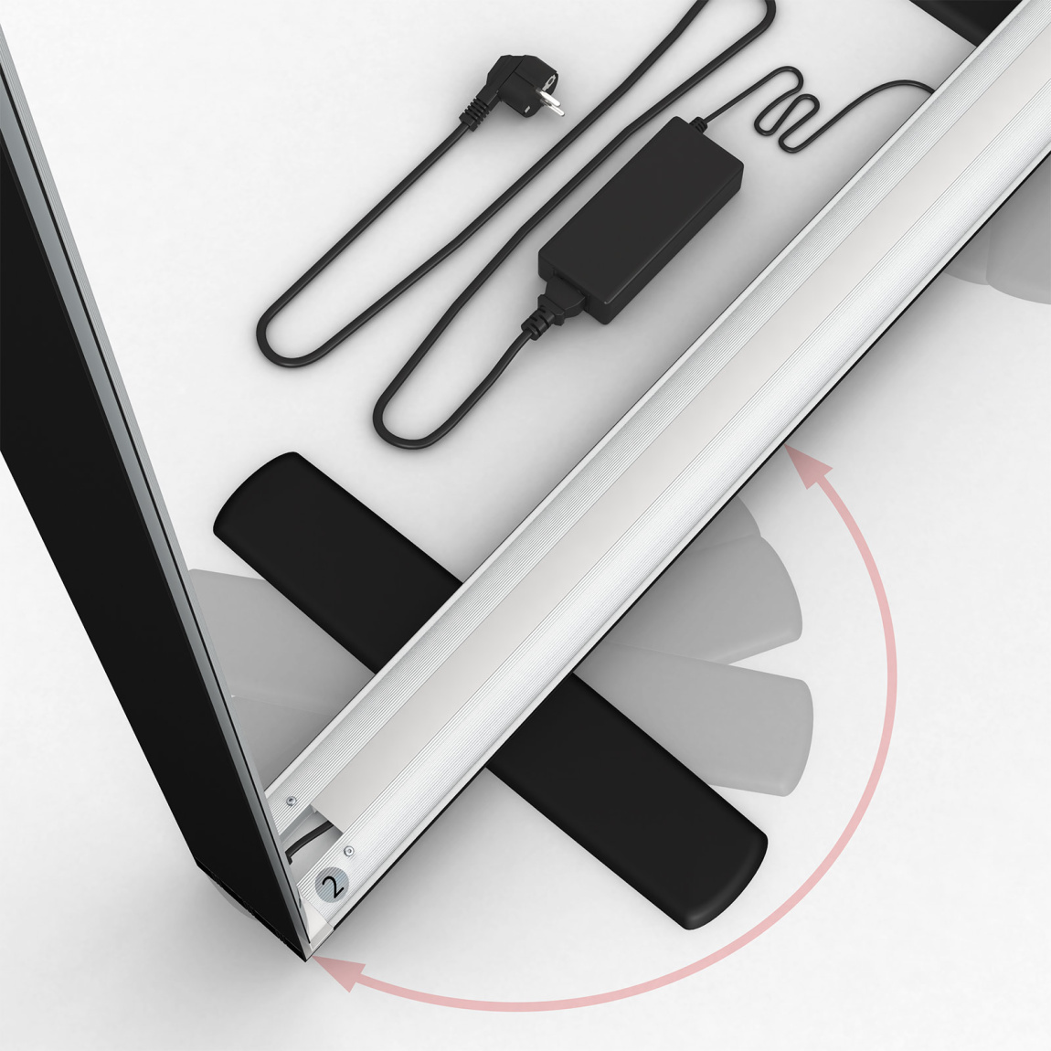 Messewand Lightbox click, Detail: drehbarer Fuß