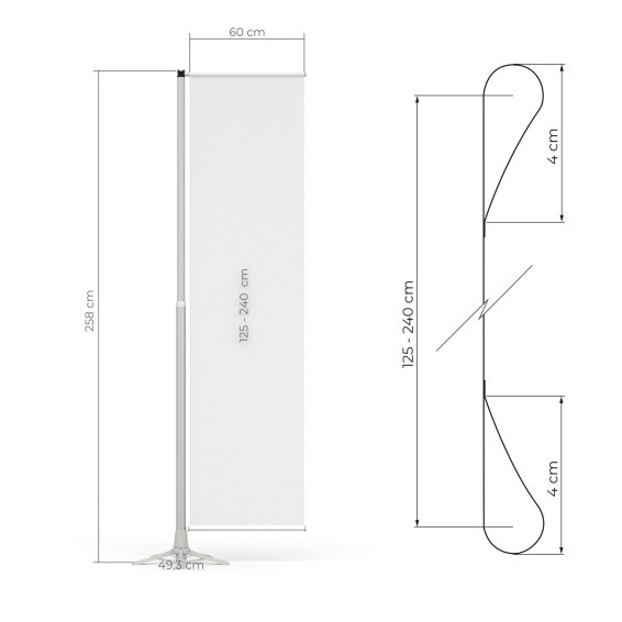 geeignet für Fahnen: Breite 60 cm, Höhe 125 - 240 cm