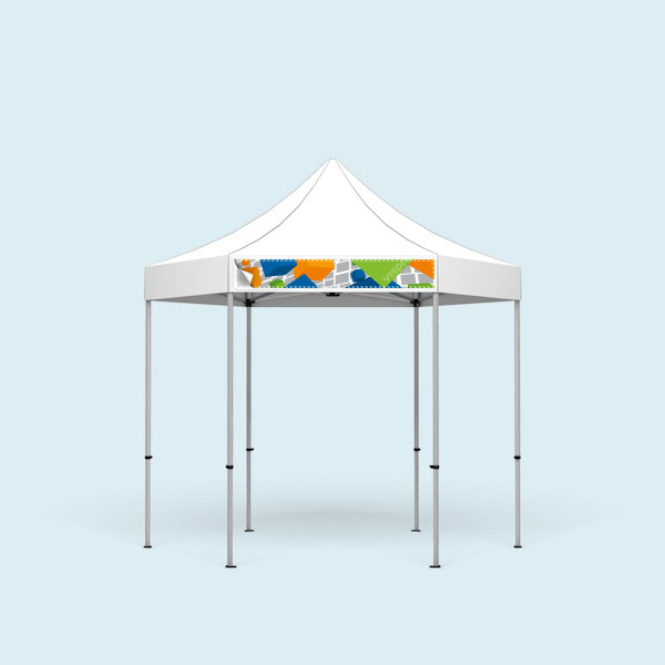 Faltpavillon Select Hexagon mit Wechselbanner am Volant