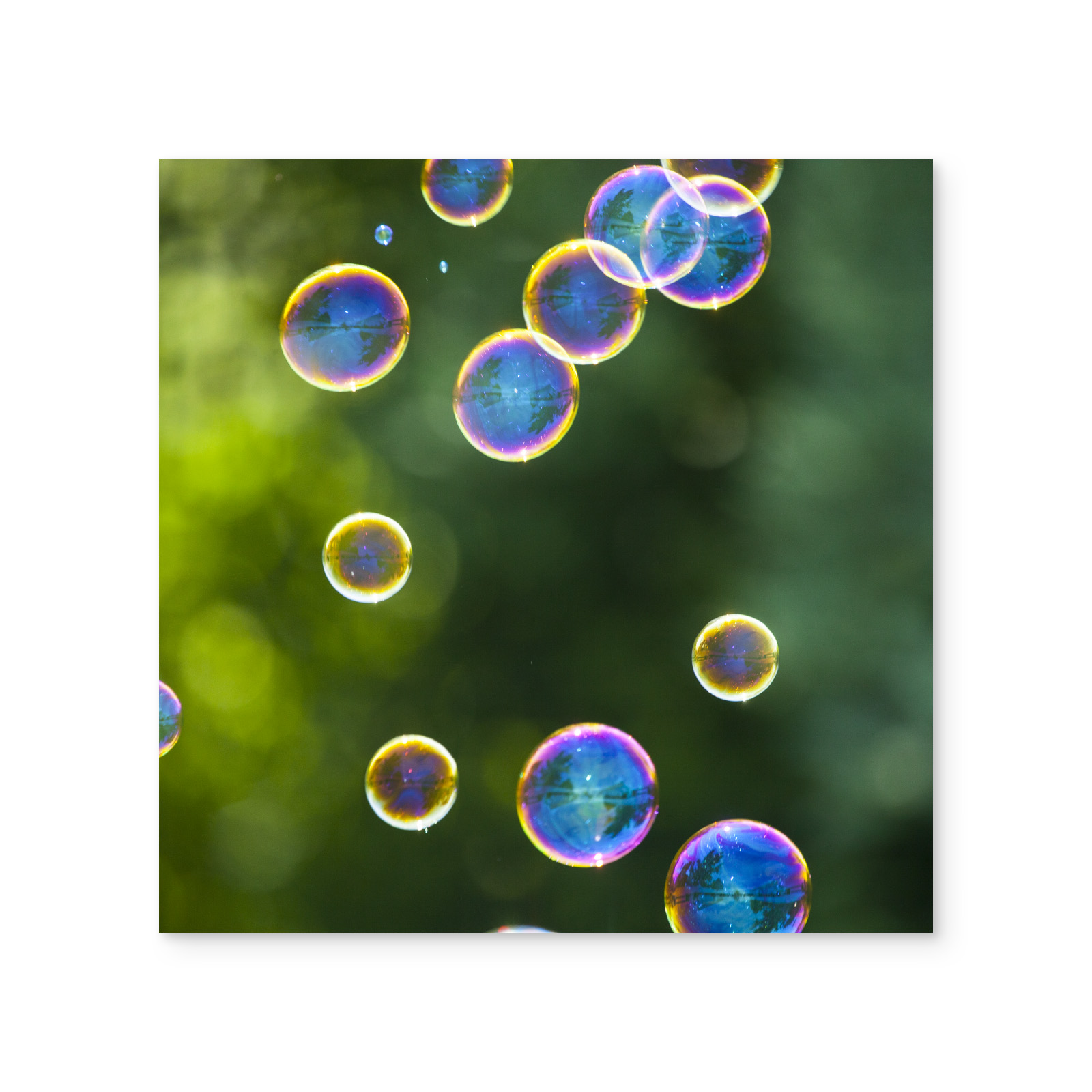 Poster aus Acrylglas mit Seifenblasen-Motiv