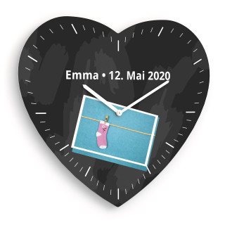 Wanduhr, Herz, 28 x 25 cm - Geburt