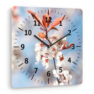 Wanduhr, quadratisch, 25 x 25 cm - Apfelblüte