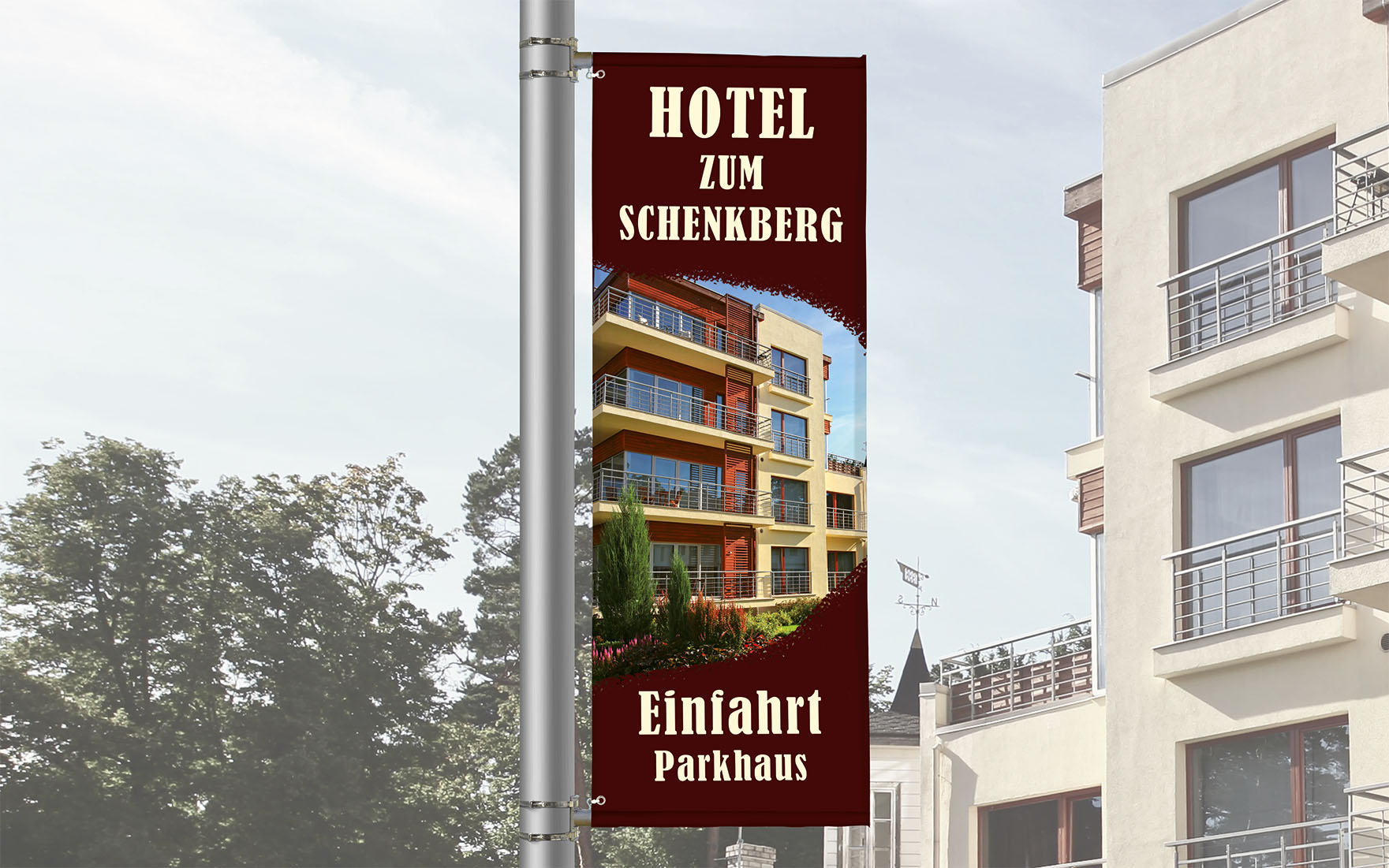 Street Banner, Hotel Einfahrt