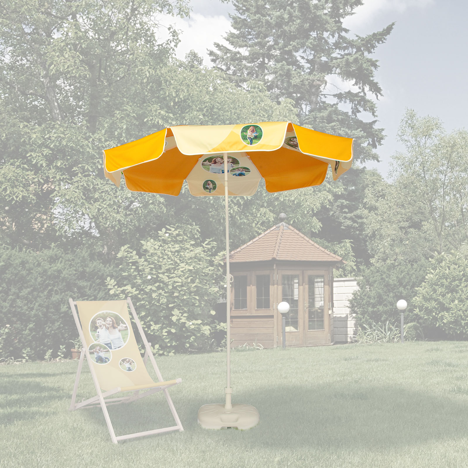 Bedruckter Sonnenschirm mit Kurbel